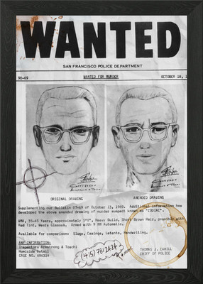 Zodiac Killer Wanted Gerahmtes Wandbild Poster Leinwanddruck Bild