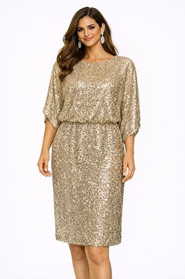 knee length dresses for ladies Tea Length Mesh Sequin Blouson Dress – S.L. Fashions
