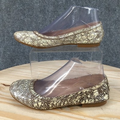 Frye Shoes Youth 4 Girls Carson Ballet Flats Metallic Crackle Silver Brown