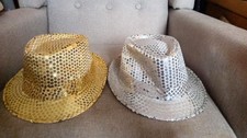 Sequined Fedora Hat Gold Silver Size 58