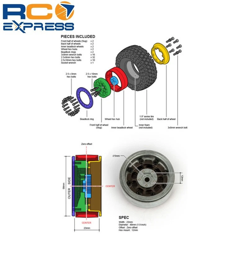 G-Made Ar03 1.9 5-Lug Aluminio Beadlocks Titanio-Rojo GMA70387 Foto 4 de 4