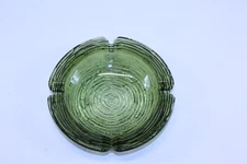 Ashtray Spun Honey Bottom 4 Place Green Glass 6 1/4" diameter