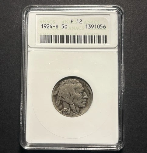 1924-S Buffalo Nickel — ANACS F12 🔥 Better Date — Vintage Soapbox Holder