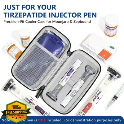 Portable Cooler Case for Zepbound Mounjaro Pens w/ 2 Ice Packs Black