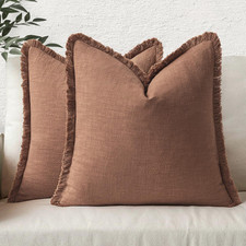 Decorative Throw Pillow Covers Neutral Linen Fringe Throw Pillows Set of 2 Brick