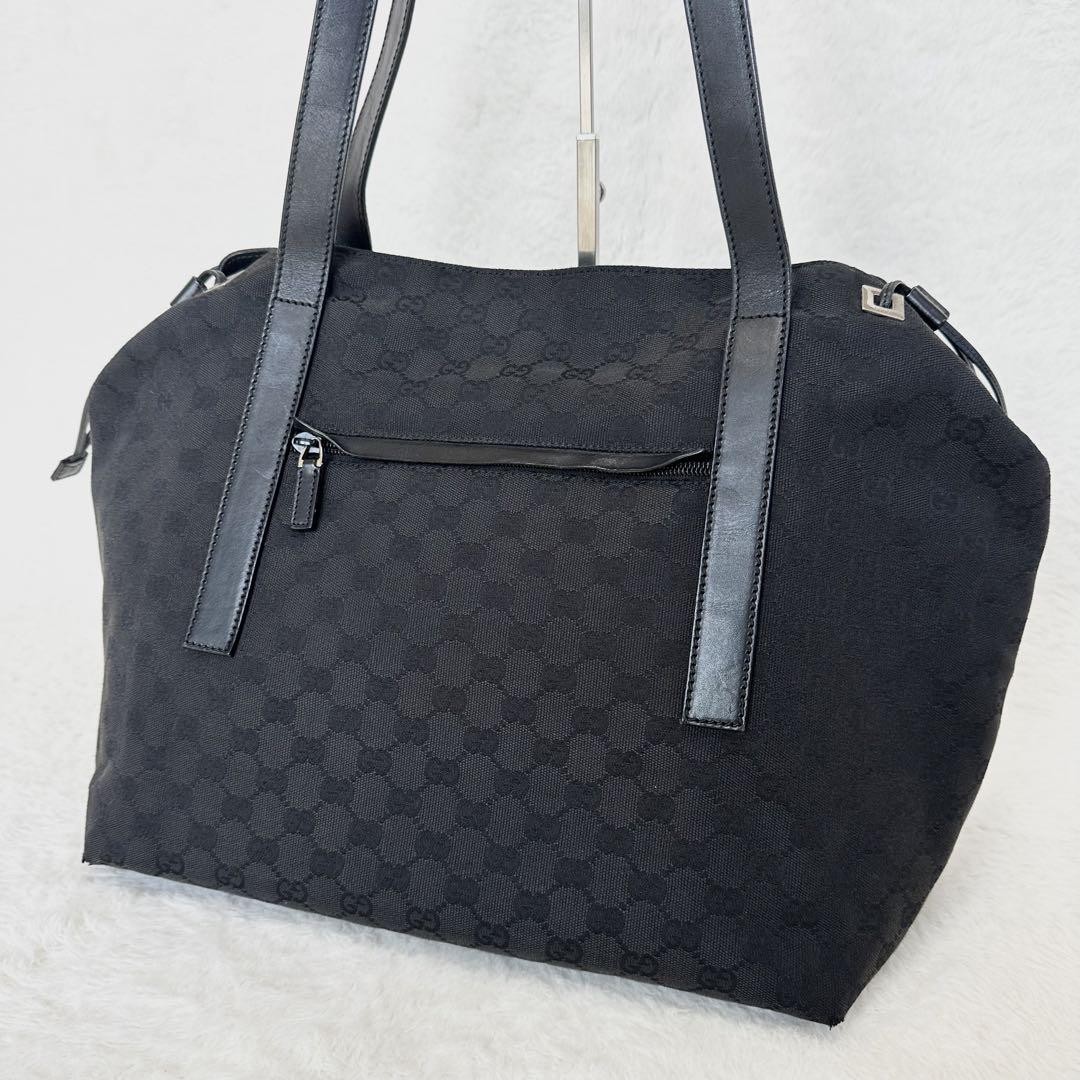 Gucci GG Canvas Large Black Tote Bag Spacious Handbag Pre-Owned