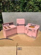 Vintage 1950'S WOLVERINE Toy Co Tin Litho Pink Refrigerator Sink Toy Set