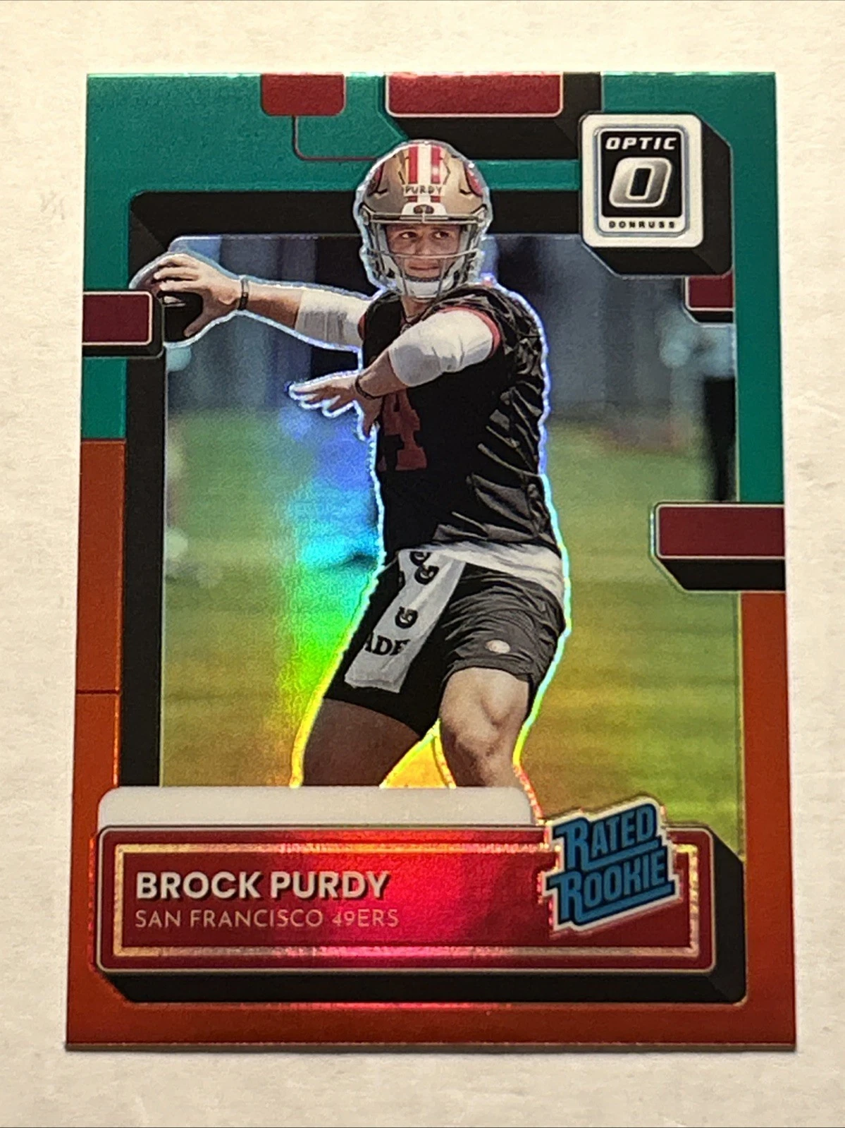 2022 Panini Donruss #P-374 Optic Rated Rookie Preview Holo Red Green Brock Purdy