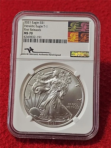 2021 Silver Heraldic Eagle T-1 S$1 DOLLAR FIRST RELEASES NGC MS 70       #T1194