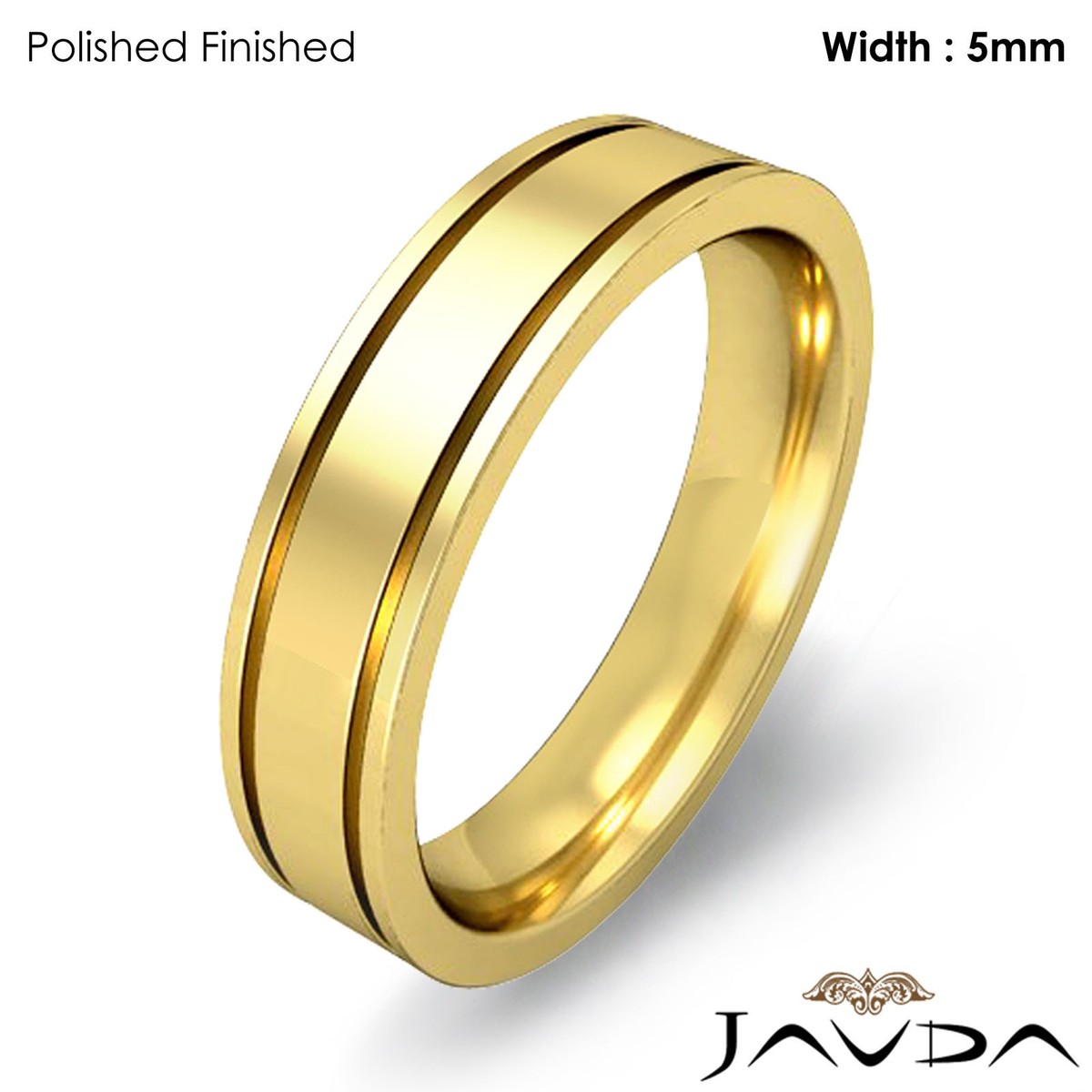 Flat Fit Solid Ring Men Wedding Plain Band 5mm 18k Yellow Gold