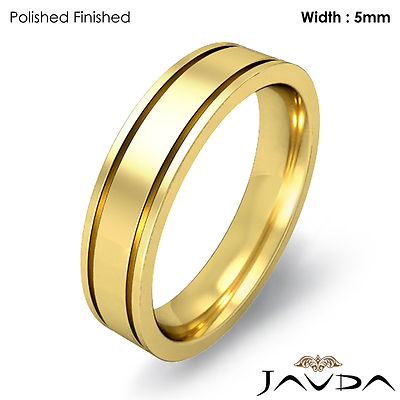 Flat Fit Solid Ring Men Wedding Plain Band 5mm 18k Yellow Gold