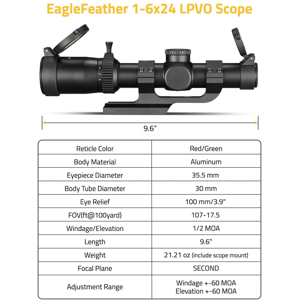 1-6x24 LPVO Rifle Scope R & G Dual Illumination Low Power Variable