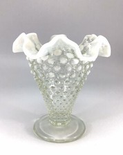 Vintage Fenton Vase Hobnail White Opalescent Ruffled Edge Moonstone Clear