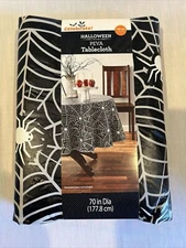 Way To Celebrate Halloween Spiderweb Peva Tablecloth- 70" Round - **BRAND NEW**!