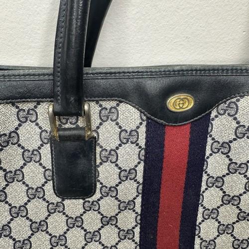 Vintage Authentic GUCCI Web Handbag Satchel Tote Bag GG PVC Large Leather Purse - Picture 4 of 17