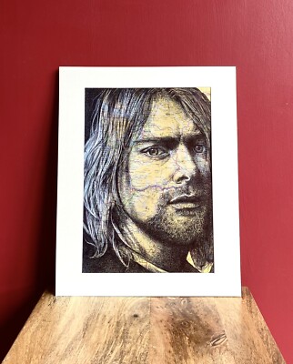 Kurt Cobain Nirvana Portrait. Stiftzeichnung über Karte von Seattle. A4 Druck. Ungerahmt