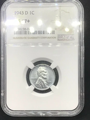 1943 D 1c Lincoln Steel Wheat Cent NGC MS 67+