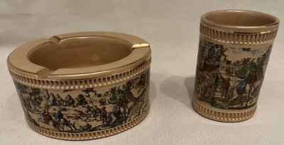 Vintage Set Decoro Giotto Florentine Ashtray & Cigarette Holder -Made Italy