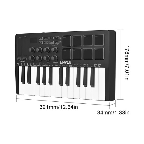 M-VAVE 25-Key Portable USB MIDI Keyboard Controller W/ 8 Backlit Drum Pads G5A5 - Picture 4 of 12