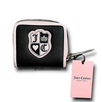 Juicy Couture Black Liquorice Queen Of Everything Small Zip Around Wallet NWT