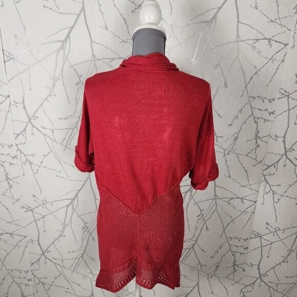Cárdigan Elie Tahari Rojo 68% Lino Tejido Dobladillo Abierto | Para Mujer S Foto 3 de 4