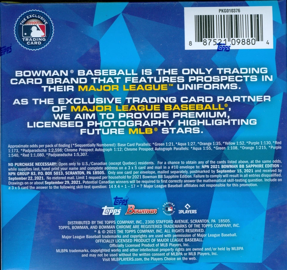 2021 Bowman Sapphire Edition Baseball Factory Sealed Hobby Box Online Exclusive - Image 2 of 2