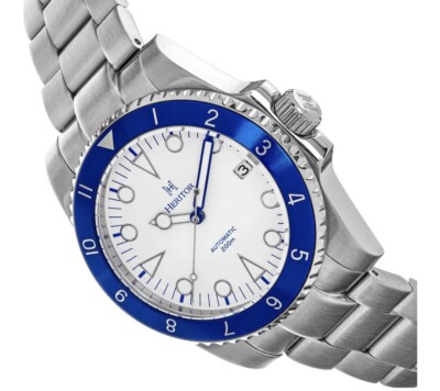 Heritor Mens Watch Automatic Date Stainless Rotating Dial Illuminated Blue White