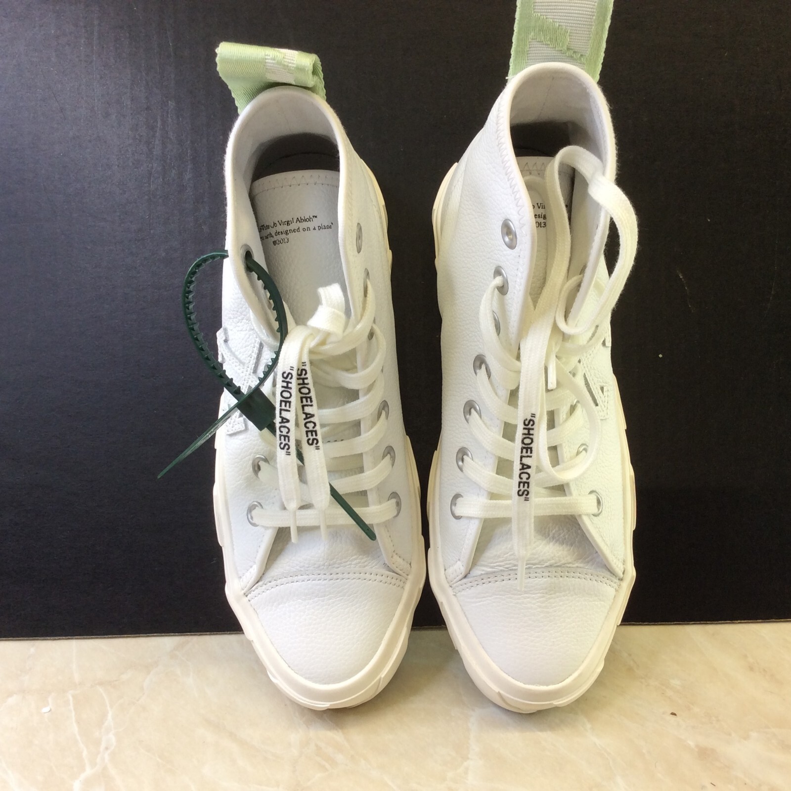 Off-White Virgil Abloh Mid Top Vulcanized Leather White Sneakers 2013 Size 40
