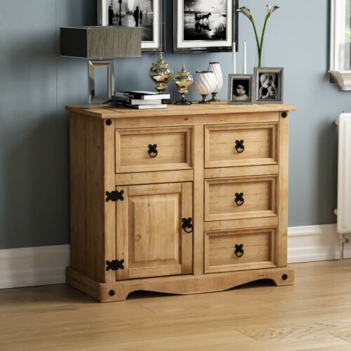 Corona Small Sideboard 1 Door 4 Drawer Solid Pine Furniture By Home Discount - Picture 1 of 7