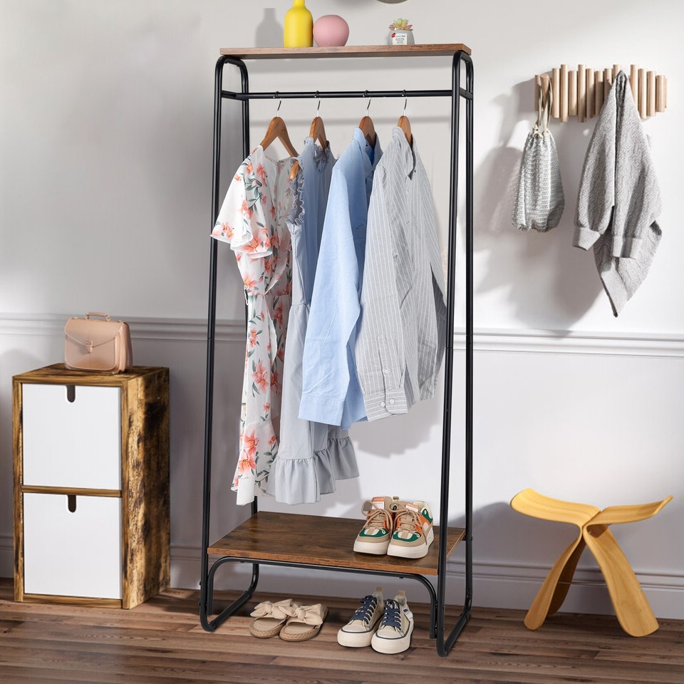 Clothes Rack Small Metal Garment Rack with Shelves open wardrobe for ...