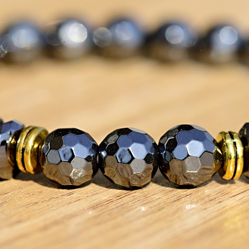 Gothic Punk Zirconia Skull Bracelets Fashion Hametite Beaded Stretchy Bracelet - Picture 7 of 15