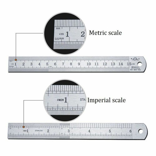6''/8''/12'' Stainless Steel Scale Rule Metal Ruler Metric Imperial 15/20/30cm - Picture 2 of 3