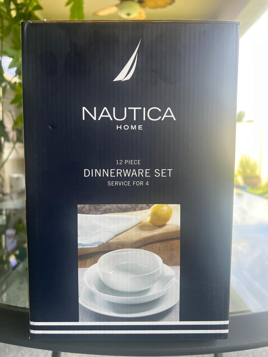 Nautica Home 12 Piece Ceramic Dinnerware Set Curved Service For