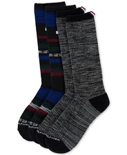Tommy Hilfiger Men's 2 Pk Stripe Cushioned Boot Socks Black Size Regular