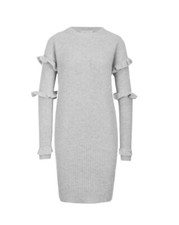 Michael Kors Women’s Ruffled Ribbed Sweater Dress Gray Size XXS NWT Long Sleeves
