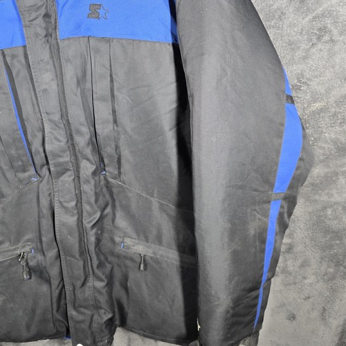 Vintage Mens Starter Down Jacket XLT Blue Black Parka Puffer Hooded Coat Winter - Picture 3 of 16