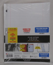 Five Star Reinforced Filler Paper, College Ruled, 100 Sheets/Pack, Sealed