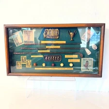 Vintage "History of Golf" Shadow Box Wood Framed Hanging Glass Display Case