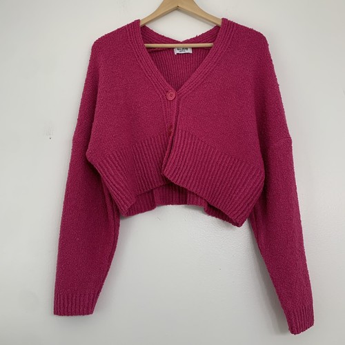 Cárdigan corto Love Knits NYC x Zumiez para mujer rosa medio Barbie suéter Boucle - Imagen 5 de 6