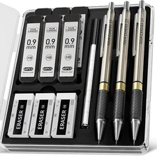 Metal Mechanical Pencil Set - 3PCS 0.9Mm Art Mechanical Pencils & 360PCS HB Lead