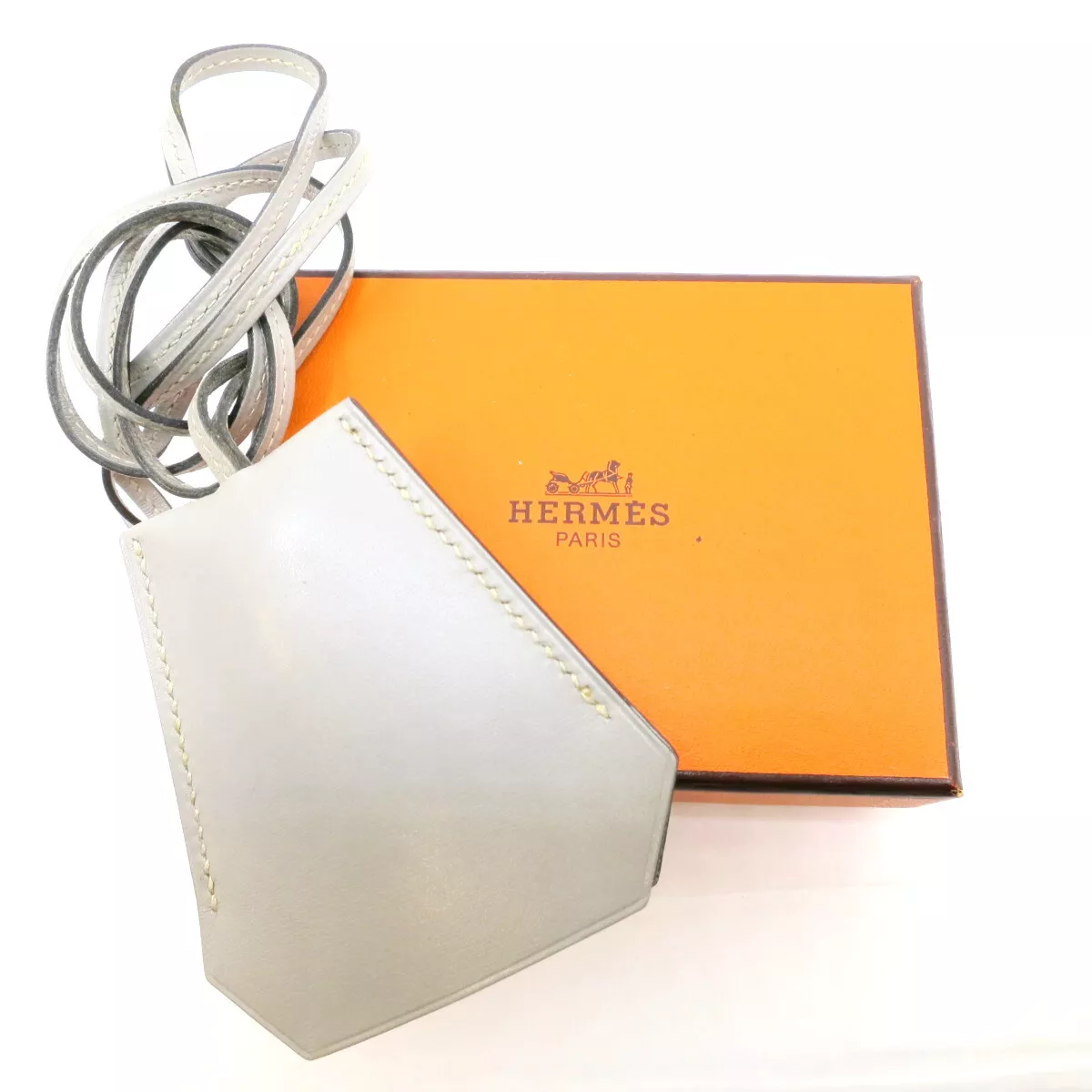 Authentic HERMES Crochet C in Square Necklace Gray Leather #36631144