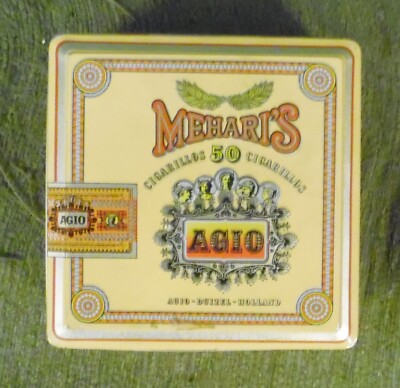 Old tin, tin, cigarillo box, Agio Meharis, 50 cigarillos, 11 x 11 x 5 cm