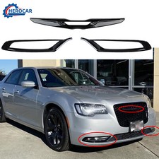3pcs Black Front Grille Emblem Fog Light Decor Cover Trim For Chrysler 300 2015