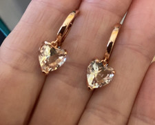 Pretty New Rose Gold Plated Clear CZ Heart Charm Mini Hoop Dangle Drop Earrings