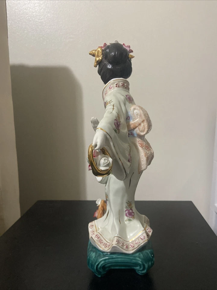 "Estatuilla de colección geisha estatuas japonesa pintada a mano porcelana dorada 12""" Foto 3 de 4