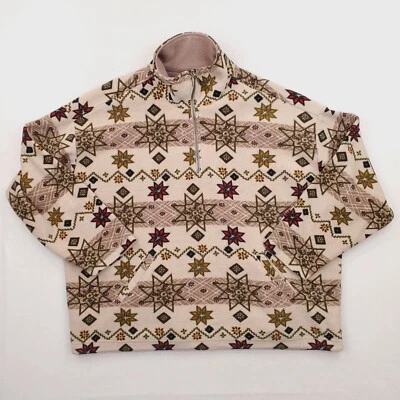 Brooks Brothers Quarter Zip Pullover Mens Large Beige Fleece Fair Isle Snowflake - Image 1 of 4