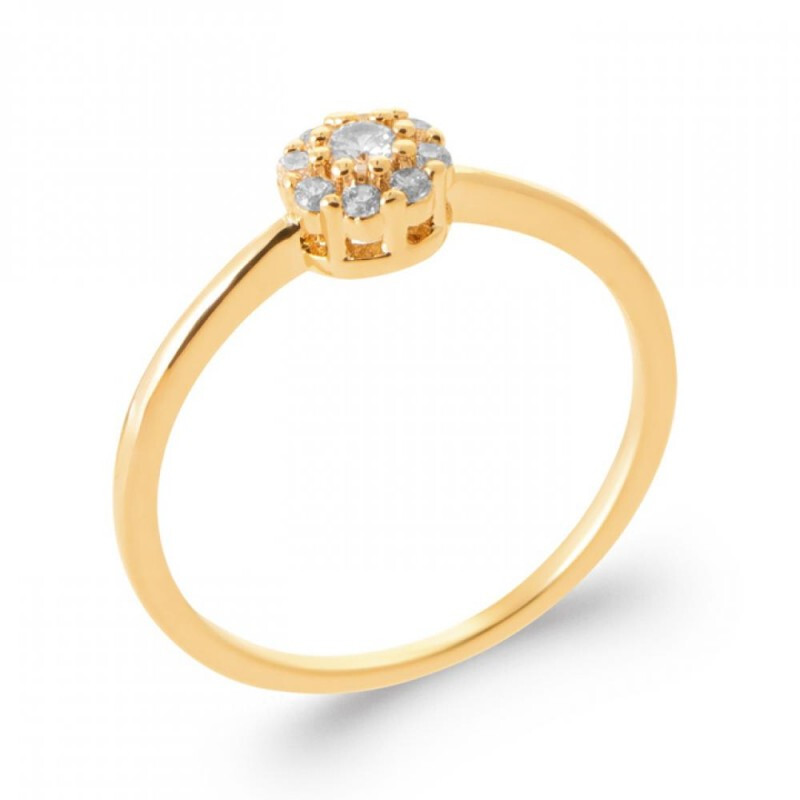 Bague solitaire plaqué or 18 carats 750/000 avec brillant oxyde de zirconium