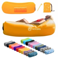 Nevlers Inflatable Saffron Yellow Blow Up Lounger Chair Sofa Bed With Travel Bag