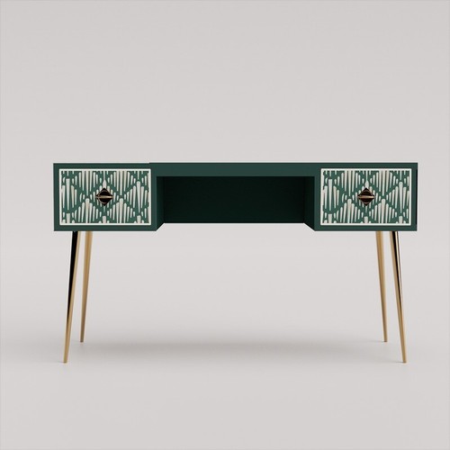 Bone Inlay Study Table, Desk Table, Console Table Modish Geometric Sea Green - Picture 4 of 4