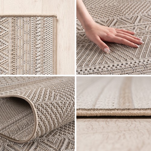 Alfombra de exterior beige resistente a la intemperie y a los rayos UV cocina balcón terraza salón - Imagen 2 de 7
